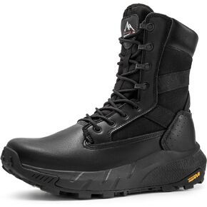 NORTIV 8 Men's Breathable Tactical Military Work Boots Side Zipper Leather Lightweight Hiking Motorcycle Combat Boots 8 Inches