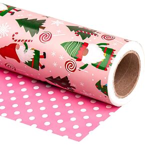 WRAPAHOLIC Reversible Christmas Wrapping Paper - Mini Roll - 17 Inch X 33 Feet - Nutcracker and Candy Cane Printed on Pearlized Paper for Chrsitmas, Holiday, Party Celebration