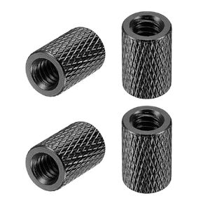 uxcell 1/4-20 x 10mm x 15mm Aluminum Alloy Hand Screw Nuts Diamond Knurl Knurled Camera Tripod Pass Hole Nut Black 4pcs