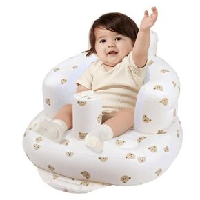 Inflatable Baby Seat for Babies 3 Months and Up, Toddler Floor Seats for Sitting Up, Built in Air Pump Baby Seats for Kids, Blow Up Baby Chair with Back Support - Cute Bear