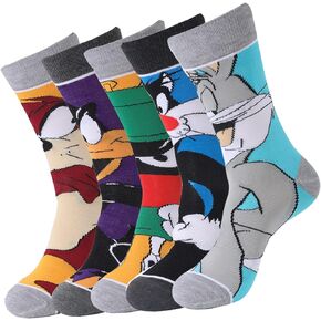 5 Pairs Funny Socks-Classic Cartoon Character Patterned Dress Socks for Adults Teens,Size 9-12