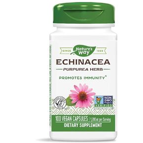Nature's Way Echinacea Purpurea Herb, Supports Immune Health*, 1200 mg per 3-Capsule Serving, Non-GMO Project Verified, Vegan, 100 Capsules (Packaging May Vary)