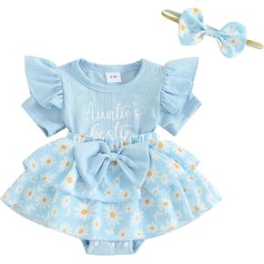 طفل الفتيات ديزي رومبير Bowknot ارتداءها + عقال قصيرة الأكمام Playsuits الأزهار بذلة الرضع ملابس الصيف