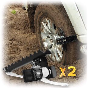 أداة مضادة للانزلاق لإطارات السيارة - RWD/AWD/4x4 SUV، الشاحنات، الالتقاط - EZ-D02LX احصل على حل غير عالق للطين والرمل والثلج والجليد والطرق الوعرة - أفضل من حصيرة الجر، وحزام سحب الانتعاش (كبير/مجموعة من 2)