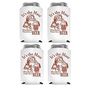 Christmas Stocking Stuffer for Men Santa Beer Can Cooler Party Favor Gift (4 Can Coolers)