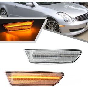 2Pcs Full LED Amber Side Marker Lights for Infiniti G35 coupe Skyline V35 2003-2007 Clear Lens Front Turn Signal Sidemarker Lamp OEM Replacement