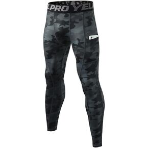 Men's Athletic Legging Workout Compression Pant with Pockets Cool Dry Baselayer Active Tights for Cycling Running