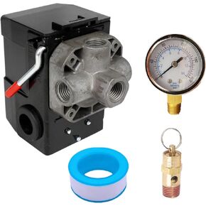 Pressure Switch Air Compressor 145-175 Psi 4 Port 26AMP w/0-200 psi Gauge & 200 psi Pop off valve
