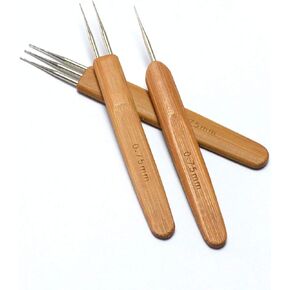 BLUPLE 3Pcs/Set(1Hook,2Hook,3Hook) Bamboo Dreadlock Crochet Hook Dreadlocks Crochet Needle with Wooden Handle Soft Touch Steel 0.75mm Crochet Hook for Braid Craft