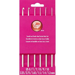 Boye 3396276STSM Steel Crochet Hook Set, US Sizes 0, 1, 7, 8, 9, 10, Silver