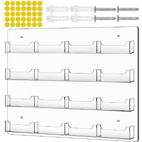 TURSTIN Business Card Holder Wall Mount Clear Sticker Display Marketing Holder Acrylic Business Card Stand Multi Pocket Rack Organizer Space Saver for Home Office (16 Pockets)