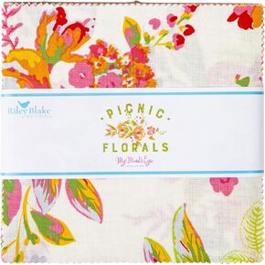 Picnic Florals Riley Blake 5-inch Stacker, 42 Precut Fabric Quilt Squares by My Mind's Eye