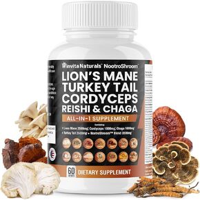 Lions Mane 3500mg مكمل الفطر مع ذيل الديك الرومي 2500mg Reishi 1000mg كورديسيبس تشاجا مايتاكي ميشيما بوريا كوكوس شيتاكي أويستر بورسيني إينوكي حبوب الإدراك والطاقة والتركيز قبعات نباتية في الولايات المتحدة الأمريكية in Kuwait
