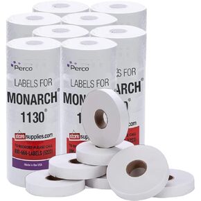Perco White Pricing Labels for Monarch 1130 Price Gun - 1 Sleeve, 25,000 Blank Marking Labels - with Ink Roll Included