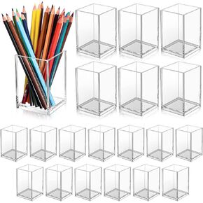 Crtiin 20 Pieces Acrylic Pencil Holder Makeup Brush Holder Pen for Desk Pencil Cup Acrylic Desk Accessories Desktop Stationery Organizer for Office School Home Supplies(Clear)