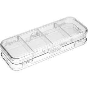 BTSKY Double Deck Pencils Box Clear Plastic Stationery Box with 4 Removable Ruler Dividing Spacers Multi-grid Home Utility Box with 6 Compartments for Pencils Erasers Clips (Clear)