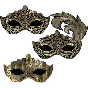 Beistle 3 Piece 32.75" x 27" & 16.75" x 29" Venetian Mask Carnival Mardi Gras Wall Décor- Prom- Masquerade Ball Decorations
