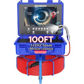 Sewer Camera, Pipe Inspection Camera with 512HZ Self-Leveling Meter Counter 9" DVR Recorder Waterproof IP68, Drain Sewer Industrial Endoscope for Sewer Line, Home, Duct Drain Pipe Plumbing
