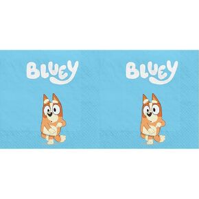 Bluey Blue Beverage Napkins (5" x 5") Pack Of 16 - Adorable & Vibrant Design, Soft & Absorbent Paper Napkins - Ideal For Themed Parties & Events