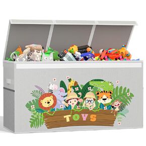 Large Toy Box for Kids, Toy Storage Organizer with Lids for Boys Girls, Collapsible Sturdy Toy Chest for Toddlers, Toy Box Chest Bin for Living Room Area, Nursery, Playroom, Closet