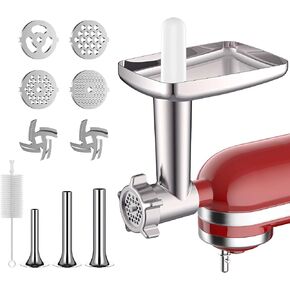 Metal Meat Grinder Attachment for KitchenAid Stand Mixers, Meat Grinder Attachment Includes 4 Grinding Plates, 3 Sausage Stuffer Tubes, 2 Grinding Blades, Meat Grinder and Sausage Stuffer by COFUN