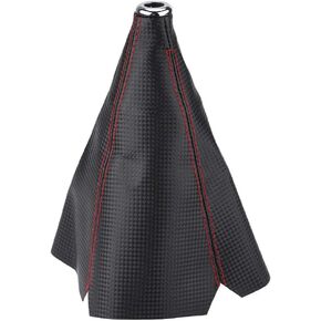 Aramox Gear Shift Knob Boot,Universal Black Carbon Fiber Style Gear Shift Knob Cover Red Stitch Gear Gaiter Boot Cover PU Leather Material