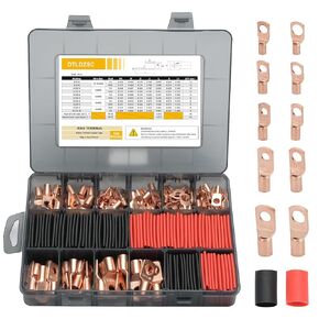 Thick Marine Grade Copper Electric Wire Lugs Gauge AWG2 4 6 8 10 12，80Pcs Heavy Duty Battery Cable Lugs Ends Ring Terminal Connectors，80Pcs 3:1 Heat Shrink Tubing Assortment Kit Set（160pcs）
