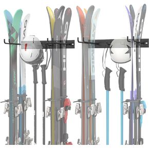 Garage Ski Rack, Indoor Ski Hangers for Home Shed Storage Wall Mounted Ski Holder Holds Up to 8 Pairs of Skis