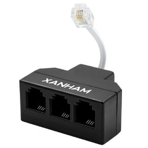 Phone Cable 2 Way Splitter RJ11 6P4C Telephone Line Cord Adapter with 3 inch Cable for Landline Phone Wire, Black, AV01203