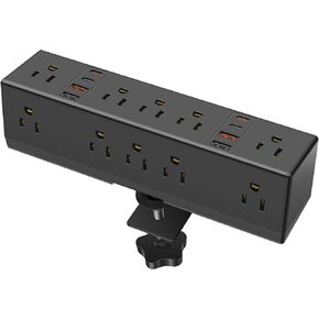 VILONG White Desk Clamp Power Strip USB C,PD 30W USB C Ports,Desk Edge Clamp Power Strip 10 AC Outlets 8 USB Ports,3ft Cord,1200J Surge Protector