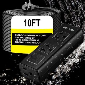 Outdoor Power Strip Weatherproof, 10FT Heavy Duty Outdoor Extension Cord - 3 Outlets - Waterproof Surge Protector, Shockproof Overload Protection Electrical Outlet, Industrial/Home Power Strip