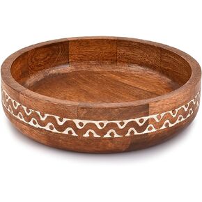 Mango Wood Round White Decorative Bowls for Rustic Home Decor Table Centerpieces Home Party Wedding Décor (10" x 10" x 2.5")