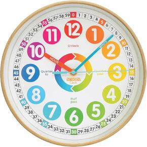 Color Clock - Time Teacher 10 Inch Silent Wall Clock with Colored Numbers - Easy to Read Analog Dial for Teacher's Classrooms, Kid's Bedroom & Children Playroom - School Clock