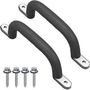 Dolibest Set of 2 Non-Slip Solid Playground Safety Handles, Swing Set Kids Safety Hand Grips for Playset, Climbing Frame, Play House, Indoor Monkey Bars & Treehouse Accessories, Black, 10"