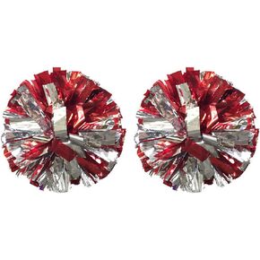 14 بوصة Cheerleader pom poms Cheerleader Red Siliver Cheer pom poms رقائق معدنية مع حلقة لفرقة التشجيع 2 حزمة