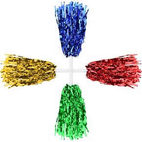Metallic Cheerleader Pompoms Sports Dance Cheer Party Accessories Pom Poms Hand Flowers with Plastic Handle for Kids Adults Rooters,Cheering Squard,Cheering Team, Pack of 4
