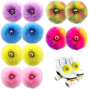 12 Pieces Roller Skates Pom Poms Fluffy Tie-on Roller Skate Pom Poms with Jingle Bells Fuzzy Faux Rabbit Fur Pom Poms for Roller Skates Accessories for Girls Women(6 Colors)