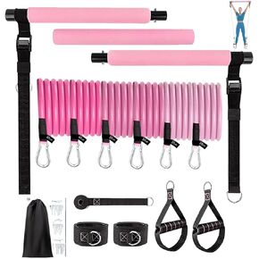 Pilates Bar Kit with 6 Resistance Bands,Yoga Exercise Bar with AB Roller,Portable Home Gym for Women and Men ,Workout Equipment for Legs,Hip,Waist and Arm