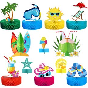 12 Pieces Beach Honeycomb Centerpieces Pool Cake Balls Table Toppers Beach Pool Party Supplies Decorations for Birthday Party Favors