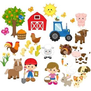 37 Piece Farm Animals Felt Figures for Flannel Board Set Small (Mini Farm)
