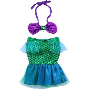 Toddler Baby Girls Halter Bow Crop Top+Green Mesh Mermaid Skirt Swimsuit Kids Clothes for Photo Shoot Costumes Outfits