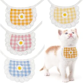 WEBEEDY 4PCS Cute Dog Lace Bandana Puppy Cat Flower Scarfs Washable Daily Handkerchief Semicircle Scarf Bibs Saliva Towel for Small Medium LargeBoy Pup Pet