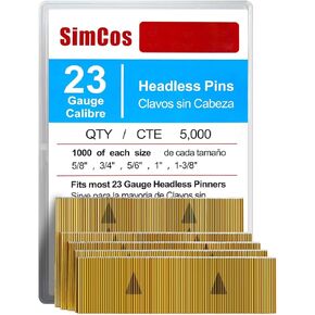 23 Gauge Pinner Nails (5/8",3/4",5/6",1",1-3/8") assorted 5 sizes' Headless Pin Nails for 23 GA Pneumatic or Electric Pinner or pin gun,Project Pack (5000)