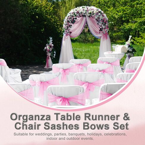 Ganeen 50 Pcs Organza Chair Sashes 10 Pcs Table Runner Sheer Chair Ribbon Bows for Wedding Banquet Party Chair Bows Ties Chair Cover Bands Supplies for Wedding Banquet Party Event Decoration (Blue) in Saudi Arabia