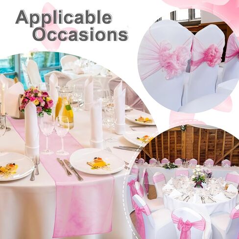 Ganeen 50 Pcs Organza Chair Sashes 10 Pcs Table Runner Sheer Chair Ribbon Bows for Wedding Banquet Party Chair Bows Ties Chair Cover Bands Supplies for Wedding Banquet Party Event Decoration (Blue) in Saudi Arabia