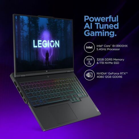 كمبيوتر محمول للألعاب Lenovo 2024 Legion Pro 7، شاشة 16 بوصة QHD+ 240 هرتز، الجيل الثالث عشر Intel Core i9-13900HX(24 نواة)، NVIDIA GeForce RTX 4080، ذاكرة وصول عشوائي 64 جيجابايت، 2 تيرابايت SSD، Wi-Fi 6، لوحة مفاتيح بإضاءة خلفية، Windows 11 Pro in Kuwait