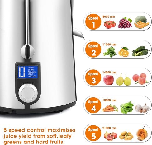 1000W 5 Speeds LCD Screen Centrifugal Juicer Machines Vegetable and Fruit, Regenerate Juice Extractor with Big 3" Wide Mouth, Anti-drip Compact Juice Maker, Easy Clean, High Juice Yield, BPA Free in Kuwait