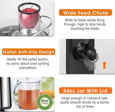1000W 5 Speeds LCD Screen Centrifugal Juicer Machines Vegetable and Fruit, Regenerate Juice Extractor with Big 3" Wide Mouth, Anti-drip Compact Juice Maker, Easy Clean, High Juice Yield, BPA Free in Kuwait