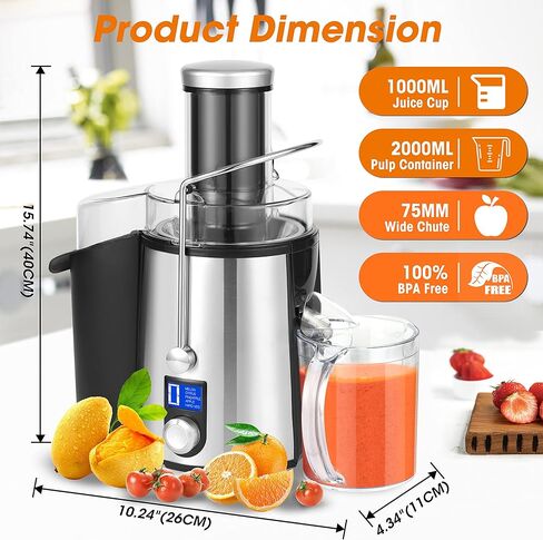 1000W 5 Speeds LCD Screen Centrifugal Juicer Machines Vegetable and Fruit, Regenerate Juice Extractor with Big 3" Wide Mouth, Anti-drip Compact Juice Maker, Easy Clean, High Juice Yield, BPA Free in Kuwait