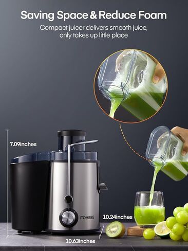 آلات عصارة، آلات عصارة فوهير للخضروات والفواكه سهلة التنظيف بسرعات مزدوجة، عصارة طرد مركزي مدمجة مضادة للتنقيط مع فم واسع 3 بوصات، وصفة وفرشاة in Kuwait